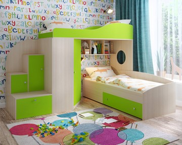 Детская кровать-шкаф Кадет-2, корпус Дуб, фасад Лайм в Петропавловске-Камчатском