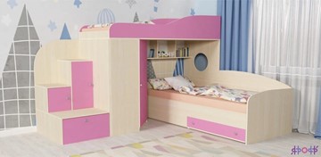 Детская кровать-шкаф Кадет-2, корпус Дуб, фасад Розовый в Петропавловске-Камчатском