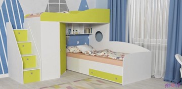 Детская кровать-шкаф Кадет-2 с универсальной лестницей, корпус Белое дерево, фасад Лайм в Петропавловске-Камчатском