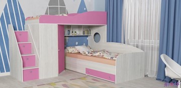 Детская кровать-шкаф Кадет-2 с универсальной лестницей, корпус Винтерберг, фасад Розовый в Петропавловске-Камчатском