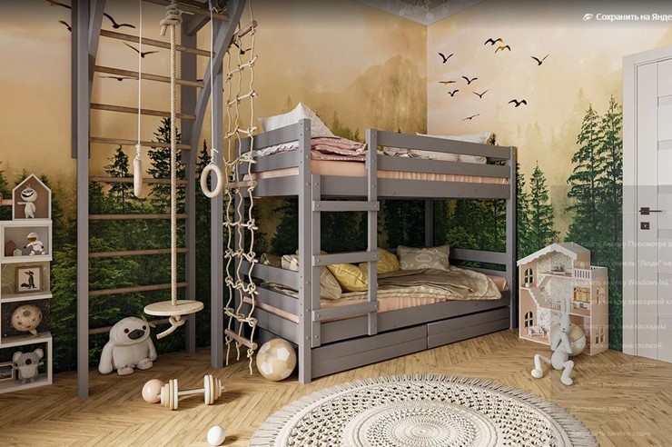 Кровать детская Джуниор двухъярусная с ящиками (Антрацит) в Петропавловске-Камчатском - изображение 1