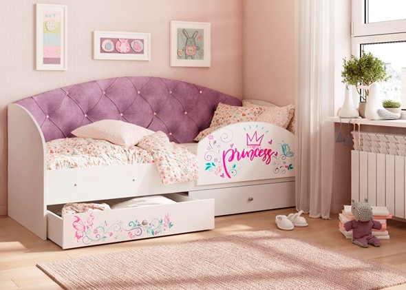 Детская кровать Эльза с бортиком, Фиолетовый (латы) в Петропавловске-Камчатском - изображение