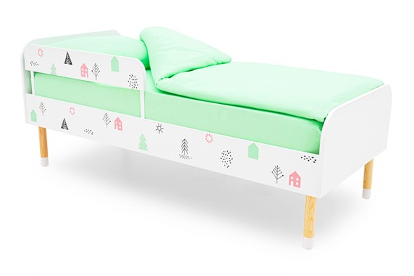 Кровать детская Stumpa Классика "Домики розовый, бирюзовый" в Петропавловске-Камчатском - изображение