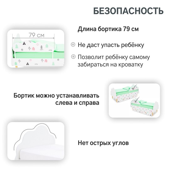 Детская кровать Stumpa Облако "Домики розовый, бирюзовый" в Петропавловске-Камчатском - изображение 16