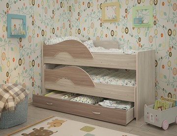 Детская 2-этажная кровать Радуга 1.6 с ящиком, корпус Шимо светлый, фасад Шимо темный в Петропавловске-Камчатском