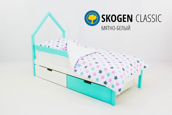 Кровать-домик в детскую мини Skogen белый-мятный в Петропавловске-Камчатском - изображение