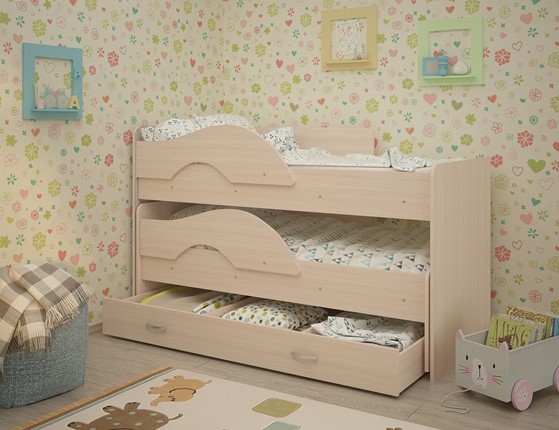 Детская 2-ярусная кровать Радуга 1.6 с ящиком, цвет Млечный дуб в Петропавловске-Камчатском - изображение