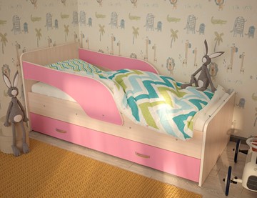 Детская кровать с бортиками Максимка, корпус Млечный дуб, фасад Розовый в Петропавловске-Камчатском - предосмотр