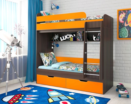 Двухэтажная детская кровать Юниор-5, каркас Бодего, фасад Оранжевый в Петропавловске-Камчатском - изображение