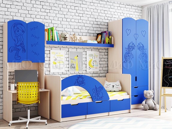 Гарнитур детской мебели Юниор-3, Синий матовый в Петропавловске-Камчатском - изображение