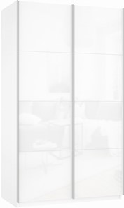 Шкаф 2-х дверный Прайм (Белое стекло/Белое стекло) 1200x570x2300, белый снег в Петропавловске-Камчатском