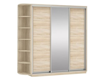 Шкаф 3-х дверный Экспресс (ДСП/Зеркало/ДСП) со стеллажом, 2100х600х2400, дуб сонома в Петропавловске-Камчатском