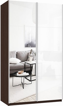 Шкаф 2-х створчатый Прайм (Зеркало/Белое стекло) 1200x570x2300, венге в Петропавловске-Камчатском - изображение