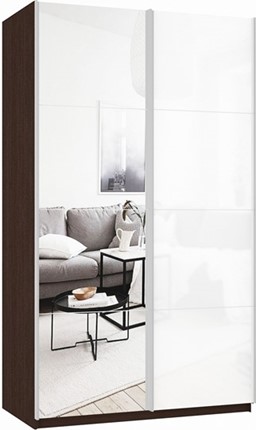 Шкаф 2-х створчатый Прайм (Зеркало/Белое стекло) 1600x570x2300, венге в Петропавловске-Камчатском - изображение