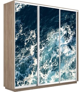 Шкаф 3-х дверный Экспресс 1800х450х2200, Морские волны/дуб сонома в Петропавловске-Камчатском