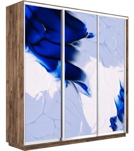 Шкаф 3-х дверный Экспресс 1800х600х2200, Абстракция бело-голубая/дуб табачный в Петропавловске-Камчатском