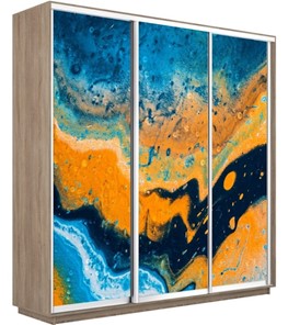 Шкаф 3-створчатый Экспресс 1800х600х2200, Абстракция оранжево-голубая/дуб сонома в Петропавловске-Камчатском
