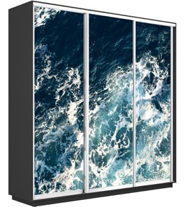 Шкаф 3-створчатый Экспресс 2100х450х2400, Морские волны/серый диамант в Петропавловске-Камчатском