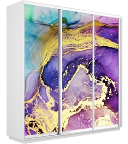 Шкаф 3-х створчатый Экспресс 2400х600х2200, Абстракция фиолетово-золотая/белый снег в Петропавловске-Камчатском