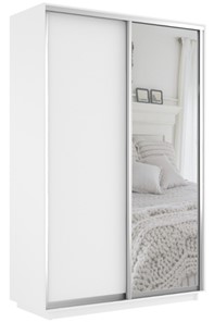 Шкаф 2-дверный Экспресс (ДСП/Зеркало) 1600х600х2400, белый снег в Петропавловске-Камчатском - предосмотр