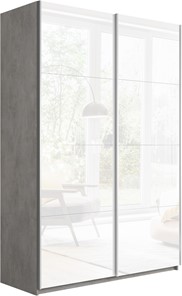 Шкаф 2-створчатый Прайм (Белое стекло/Белое стекло) 1200x570x2300, бетон в Петропавловске-Камчатском - предосмотр