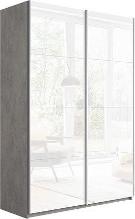 Шкаф 2-створчатый Прайм (Белое стекло/Белое стекло) 1200x570x2300, бетон в Петропавловске-Камчатском - изображение
