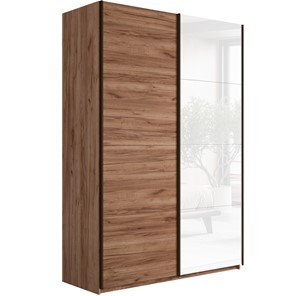Шкаф 2-х дверный Прайм (ДСП/Белое стекло) 1400x570x2300, Крафт табачный в Петропавловске-Камчатском