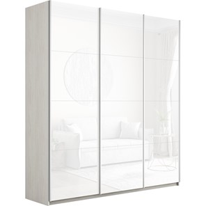 Шкаф 3-х дверный Широкий Прайм (Белое стекло) 2400x570x2300,  Ясень Анкор светлый в Петропавловске-Камчатском