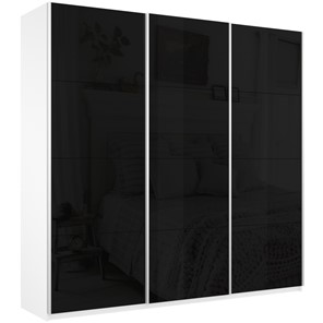 Шкаф Широкий Прайм (Черное стекло) 2400x570x2300,  Белый Снег в Петропавловске-Камчатском - предосмотр