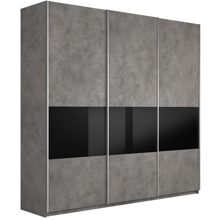 Шкаф 3-створчатый Широкий Прайм (ДСП / Черное стекло) 2400x570x2300, Бетон в Петропавловске-Камчатском - изображение