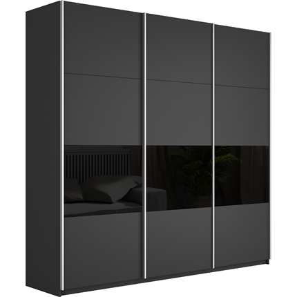 Шкаф 3-х дверный Широкий Прайм (ДСП / Черное стекло) 2400x570x2300, Серый диамант в Петропавловске-Камчатском - изображение