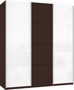 Шкаф 3-х дверный Прайм (Белое стекло/ДСП/Белое стекло) 2100x570x2300, венге в Петропавловске-Камчатском