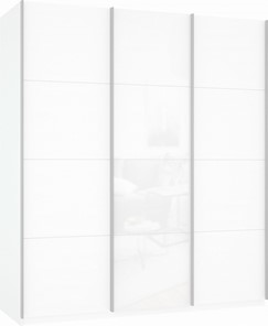 Шкаф 3-х створчатый Прайм (ДСП/Белое стекло/ДСП) 1800x570x2300, белый снег в Петропавловске-Камчатском