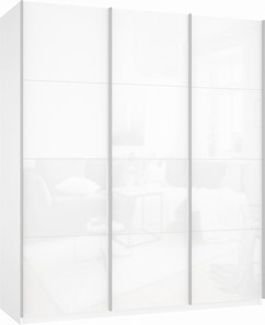 Шкаф-купе 3-х створчатый Прайм (3 Белое стекло) 2100x570x2300, белый снег в Петропавловске-Камчатском