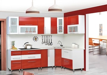 Модульная кухня Мыло 224 2600х1600, цвет Красный/Белый металлик в Петропавловске-Камчатском - предосмотр