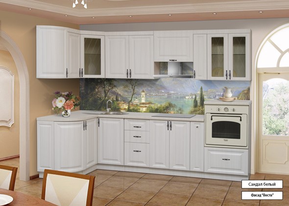 Угловой кухонный гарнитур Веста 1330х2800, цвет Сандал белый в Петропавловске-Камчатском - изображение