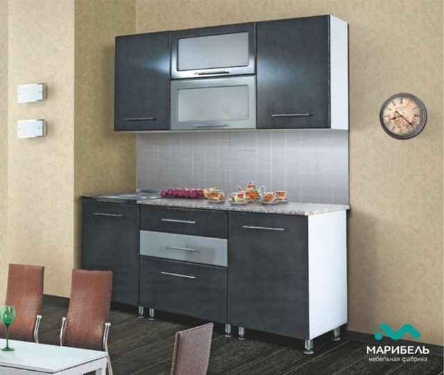 Модульный кухонный гарнитур Мыло 224 2000х718, цвет Черный/Белый металлик в Петропавловске-Камчатском - изображение 2