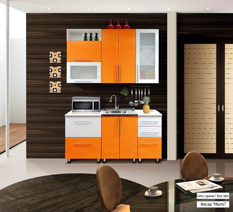 Гарнитур на кухню Мыло 224 1600х718, цвет Оранжевый/Белый металлик в Петропавловске-Камчатском - изображение