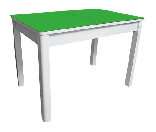 Обеденный раздвижной стол Айсберг-02 СТ2, белое ЛДСП/стекло зеленое/прямые массив белый в Петропавловске-Камчатском - изображение