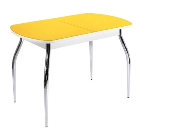 Обеденный раздвижной стол ПГ-02 СТ2, белое/желтое стекло/35 хром гнутые металл в Петропавловске-Камчатском - изображение