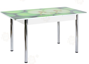 Кухонный раскладной стол Айсберг-02 СТФ, белое лдсп/зеленые яблоки/ноги хром прямые в Петропавловске-Камчатском