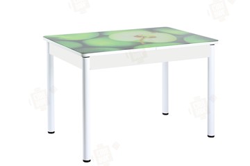 Кухонный раздвижной стол Айсберг-02 СТФ, белое лдсп/зеленые яблоки/ноги крашеные в Петропавловске-Камчатском