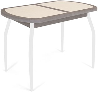 Обеденный раздвижной стол Будапешт-1 ПЛ (ноги белые, плитка бежевая/серый камень) в Петропавловске-Камчатском