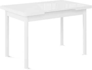 Кухонный стол раскладной Милан-1 EVO, ноги металлические белые, стекло белое/серый в Петропавловске-Камчатском