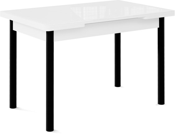 Стол раздвижной Милан-1 EVO, ноги металлические черные, стекло белое/серый в Петропавловске-Камчатском - изображение