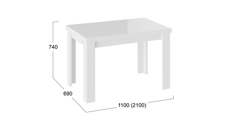 Обеденный раздвижной стол Норман тип 1, цвет Белый/Стекло белый глянец в Петропавловске-Камчатском - изображение 2