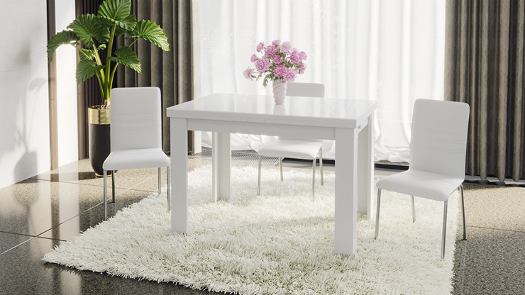 Обеденный раздвижной стол Норман тип 1, цвет Белый/Стекло белый глянец в Петропавловске-Камчатском - изображение 4