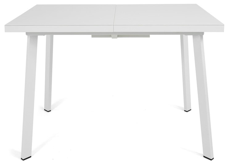 Обеденный раздвижной стол Сальвадор-1G (ноги белые, стекло cristal/белый цемент) в Петропавловске-Камчатском - изображение 1