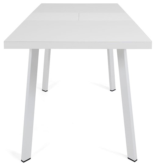 Обеденный раздвижной стол Сальвадор-1G (ноги белые, стекло cristal/белый цемент) в Петропавловске-Камчатском - изображение 4