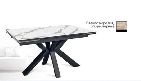 Кухонный раздвижной стол SFE 140, керамика карелия мрамор/ножки черные в Петропавловске-Камчатском - изображение